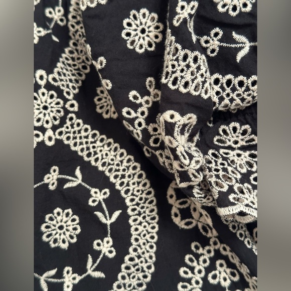 LoveShackFancy Miranda Off-Shoulder Black & Cream Eyelet Mini Dress size M - Picture 5 of 7